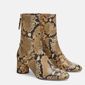 Brown snake ankle boots